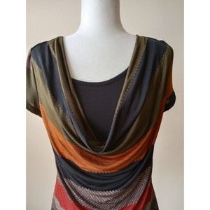 Agenda Women's Orange & Black Multicolor Cap Sleeve Scoop Neck Blouse Size S